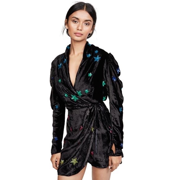 Rococo Sand Dresses & Skirts - Rococo Sand Mini Dress in Black Velvet Embellished Rainbow Sequin Stars